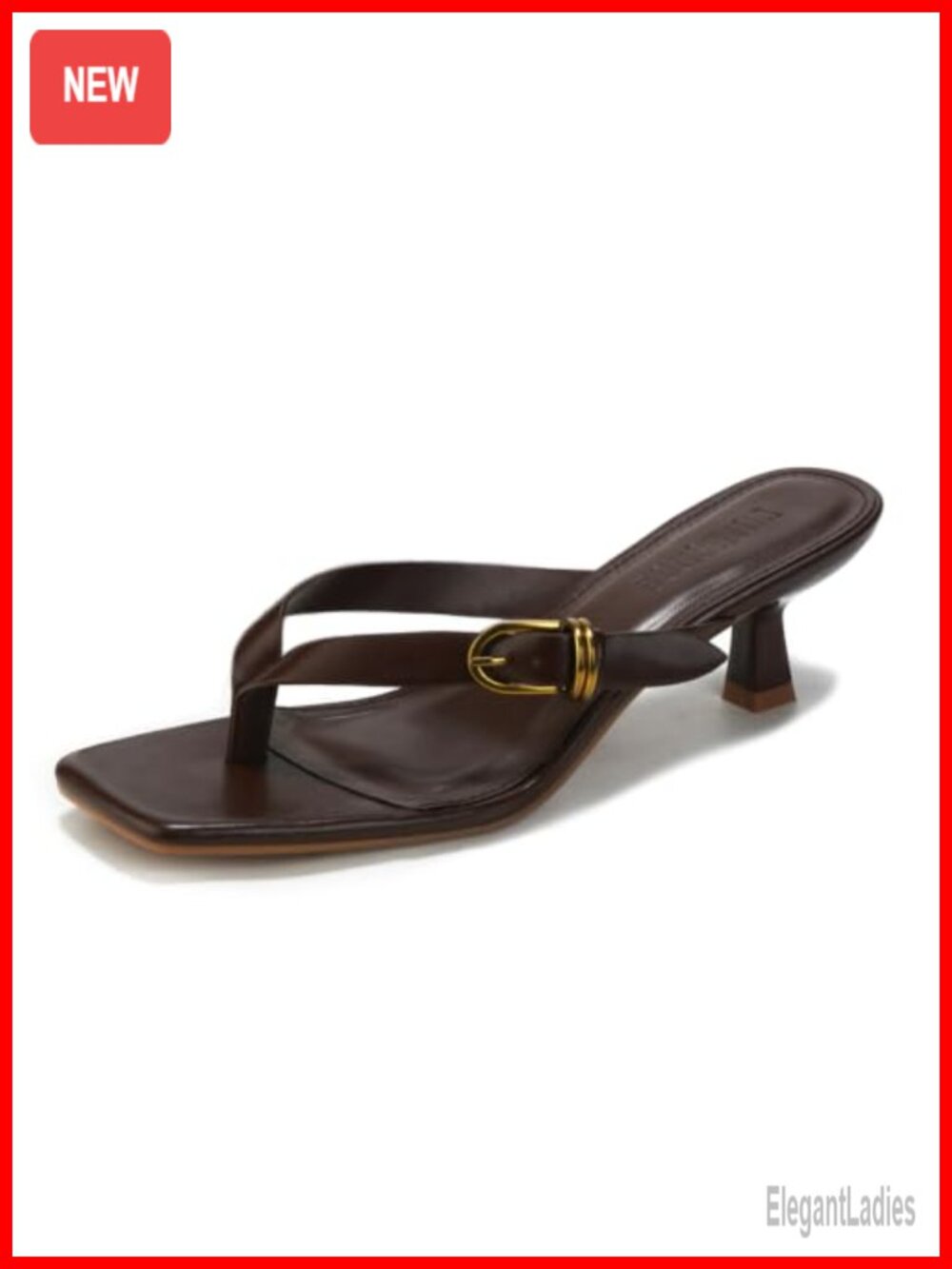 Women's Kitten Heel Square Open Toe Thong Sandals 2 Inch Faux Leather Heels